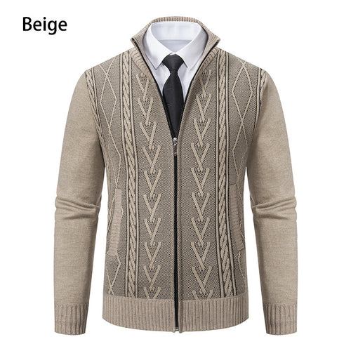 Herren Strickjacke mit strukturiertem Zipper und ausgefallenem Aran-Muster Heidi-Mode
