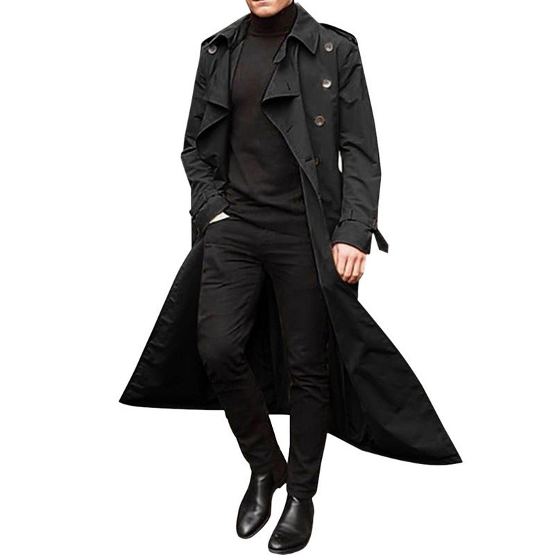 Herren eleganter Trenchcoat mit tiefem Revers und verdeckten Knöpfen Heidi-Mode