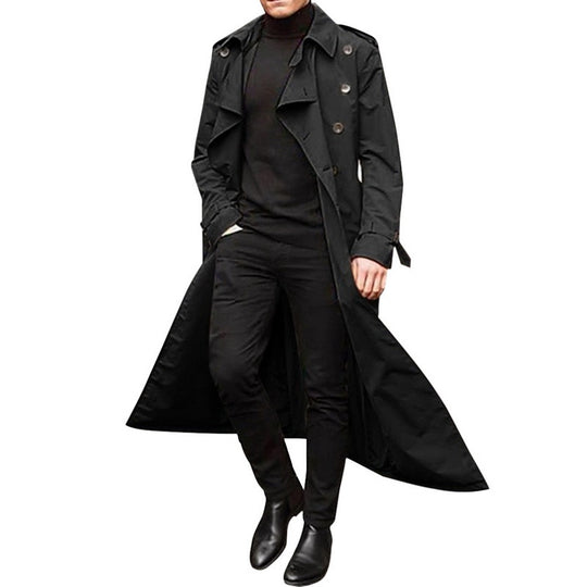 Herren eleganter Trenchcoat mit tiefem Revers und verdeckten Knöpfen Heidi-Mode