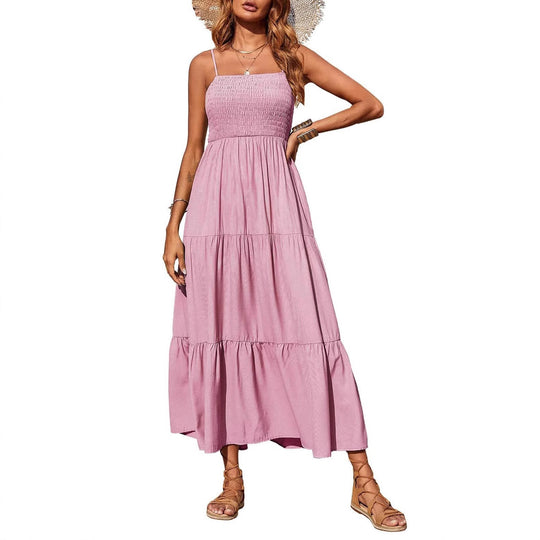 Damen Maxikleid mit verstellbaren Trägern und Rüschen Heidi-Mode