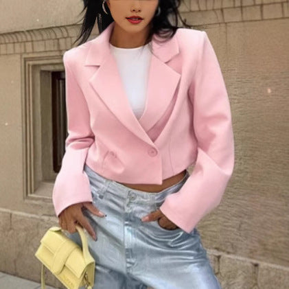 Damen Cropped Blazerjacke mit oversized Ärmeln und Detailknöpfen Heidi-Mode