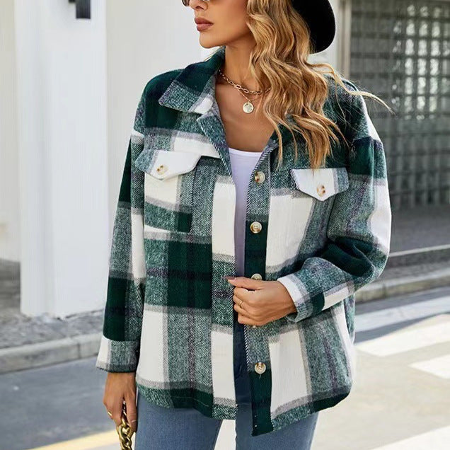 Damen Karierte Flanelljacke mit Knopfleiste und Taschen Heidi-Mode
