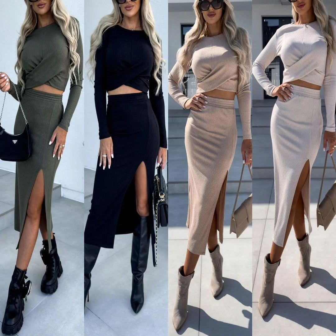 Heidi-Mode | Women's set consisting of a slim, mid-length dress with long sleeves