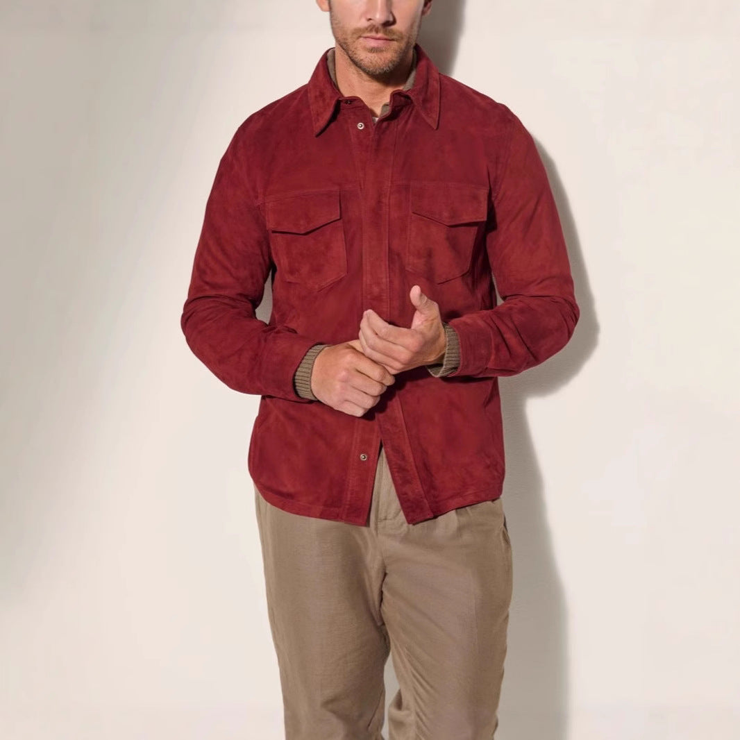 Herren Suede Jacke mit zwei aufgesetzten Taschen und modernem Schnitt Heidi-Mode