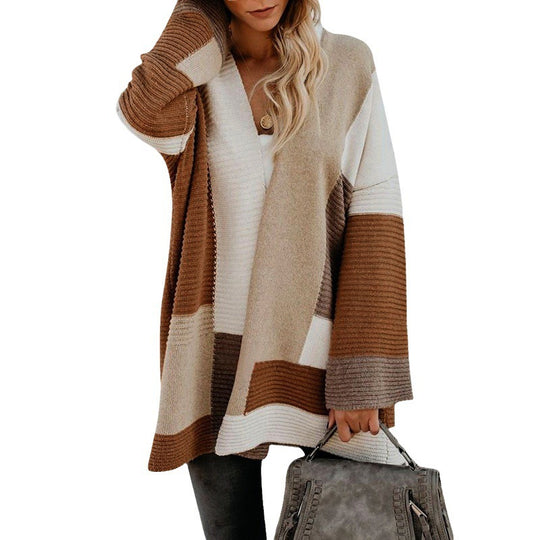 Damen lässige Strickjacke mit modischem Streifenmuster Heidi-Mode