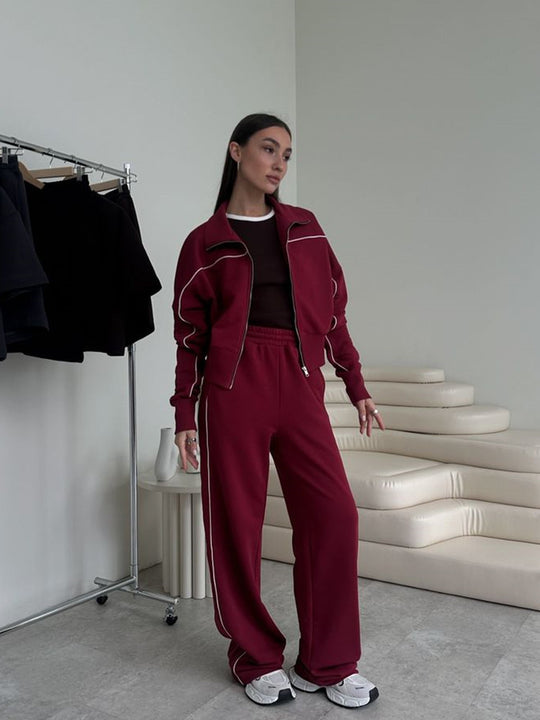 Damen Sportliches Freizeit-Set mit stylischem Reißverschluss und seitlichen Nahttaschen Heidi-Mode