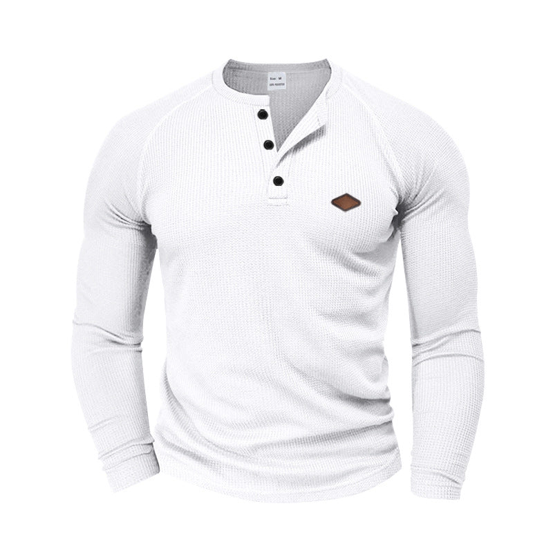 Herren langärmliges Henley-T-Shirt mit strukturiertem Gewebe und modischem Knopfdesign Heidi-Mode