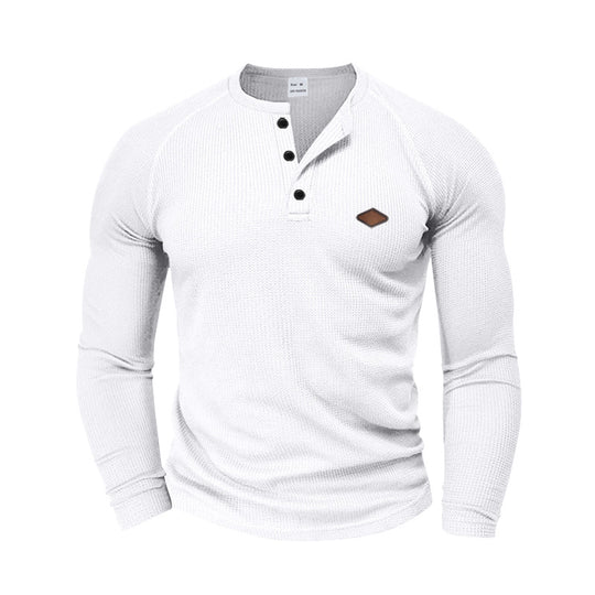 Herren langärmliges Henley-T-Shirt mit strukturiertem Gewebe und modischem Knopfdesign Heidi-Mode