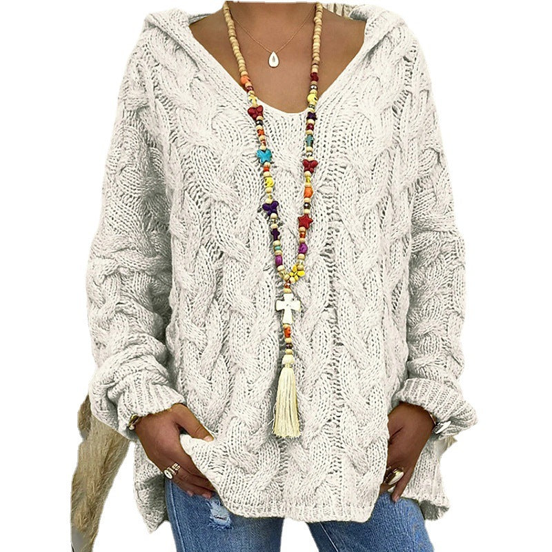 Damen Kapuzenpullover mit Zopfmuster und weitem Schnitt Heidi-Mode