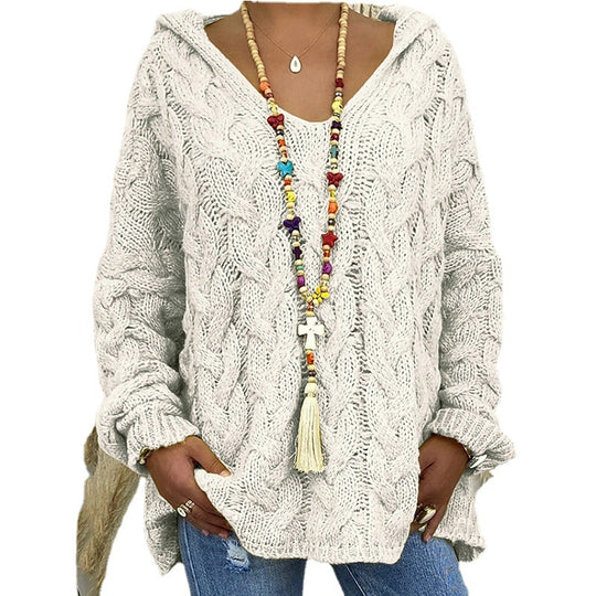 Damen Kapuzenpullover mit Zopfmuster und weitem Schnitt Heidi-Mode