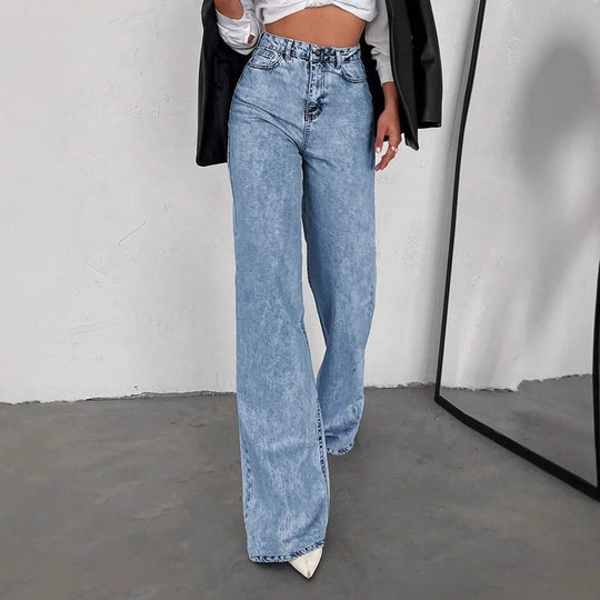 Damen Weite Flared Jeans mit hohem Bund und modischen Rissdetails Heidi-Mode