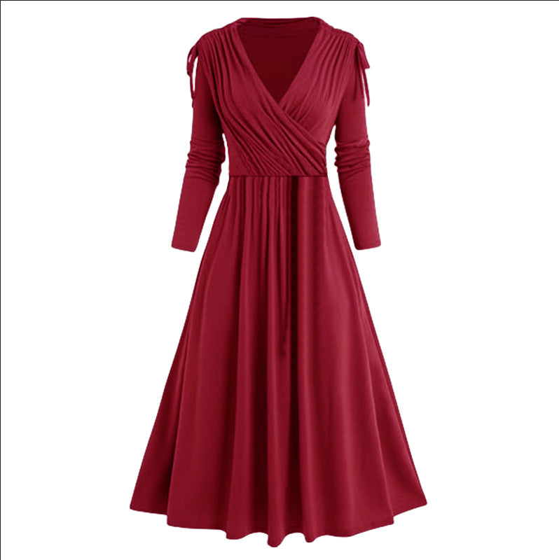 Damen Midikleid mit Wickeloptik und langen Ärmeln Heidi-Mode