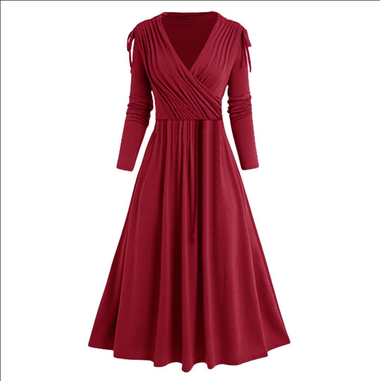 Damen Midikleid mit Wickeloptik und langen Ärmeln Heidi-Mode