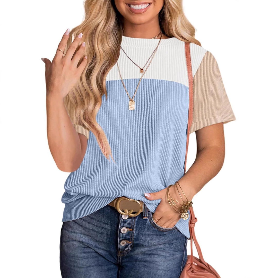 Damen modisches Rippoberteil mit kontrastierenden Farbblockdetails Heidi-Mode