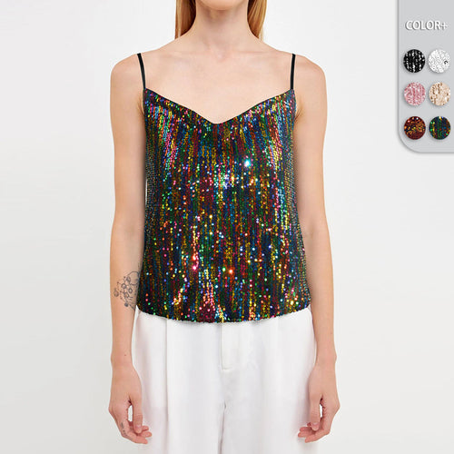 Damen Glitzerndes Spaghettiträgershirt mit V-Ausschnitt Heidi-Mode