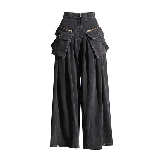 Damen Cargo-Hose mit weiten Beinen und praktischen Taschen Heidi-Mode