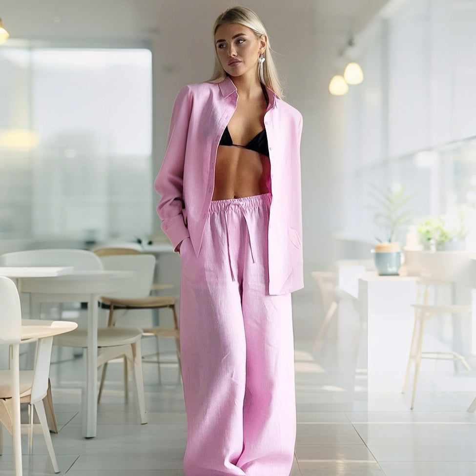 Damen Bequemer Leinen-Loungewear-Anzug Heidi-Mode