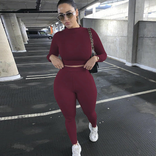 Damen Sportliches Crop-Top und Leggings-Set aus elastischem Material Heidi-Mode