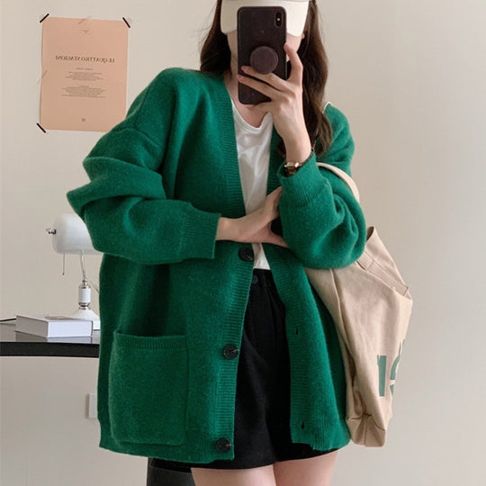 Damen Gemütliche Strickjacke mit weiten Ärmeln und praktischen Taschen Heidi-Mode