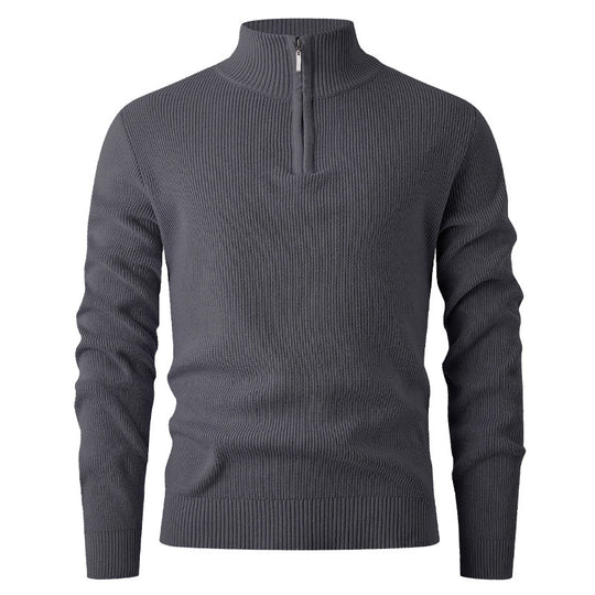 Herren Strickpullover mit halbem Reißverschluss und Rippenstruktur Heidi-Mode