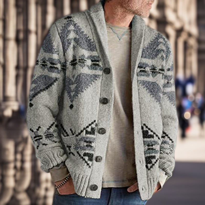 Herren Strickjacke mit geometrischem Muster und einem weichen, wärmenden Futter Heidi-Mode