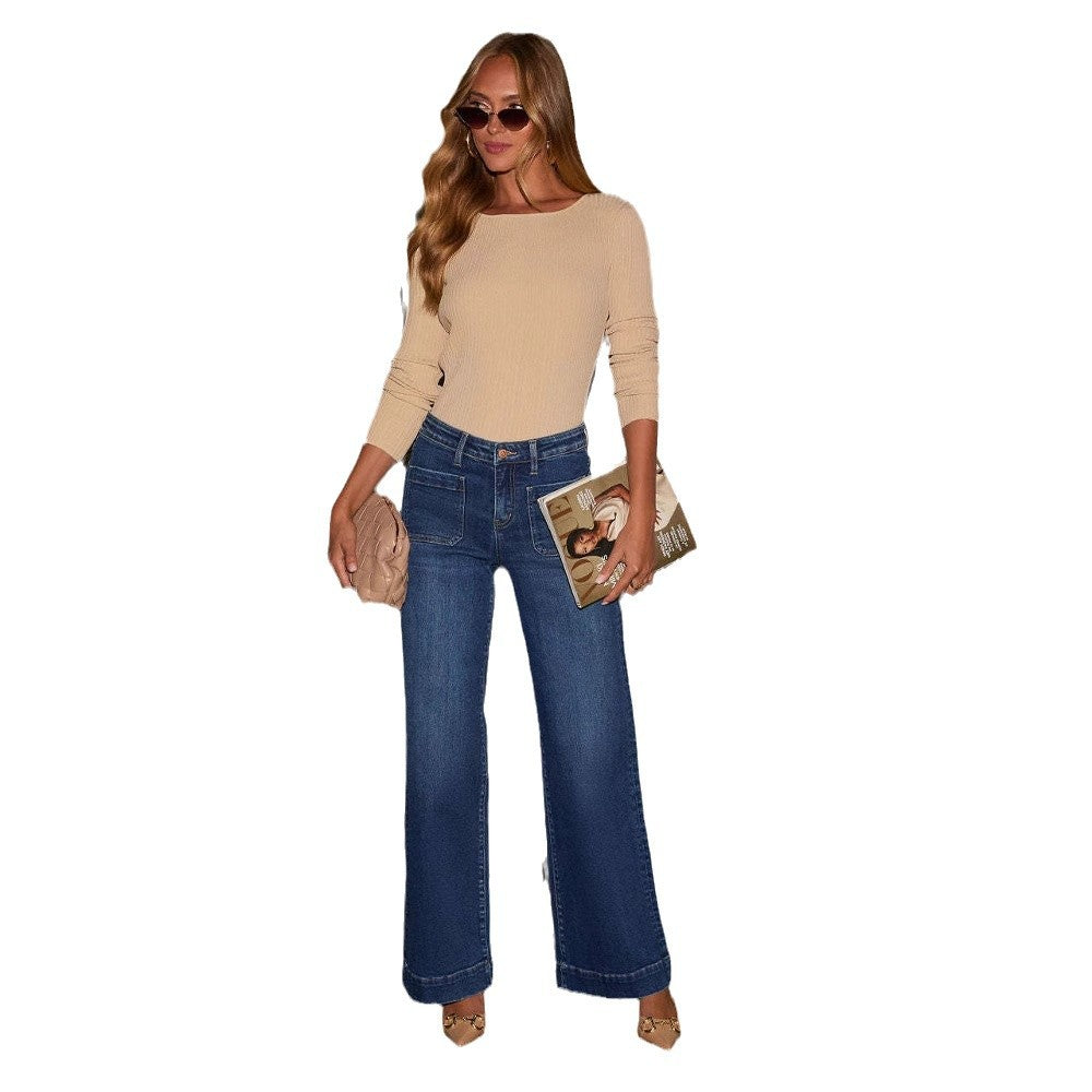 Damen Weit geschnittene Jeans mit hohen Taschen und elegantem Auftritt Heidi-Mode