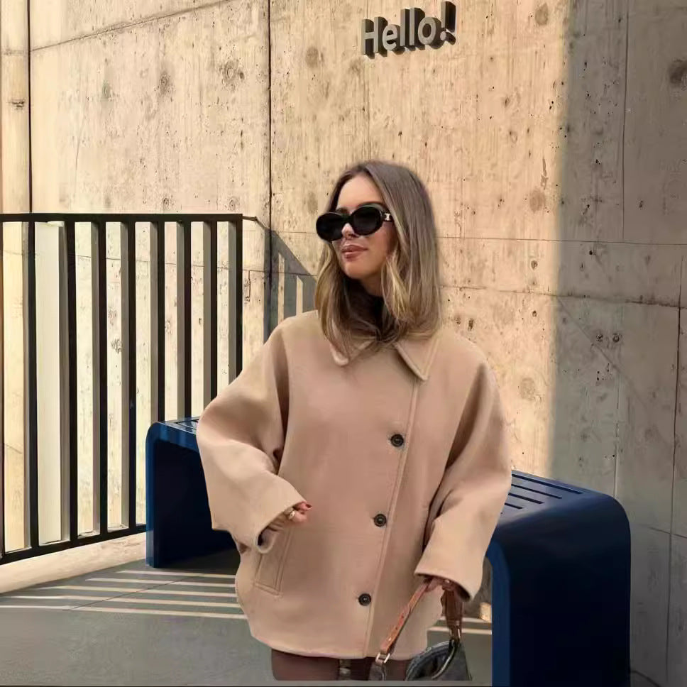 Damen Oversized Wollmantel mit modernem Schnitt und praktischen Taschen Heidi-Mode
