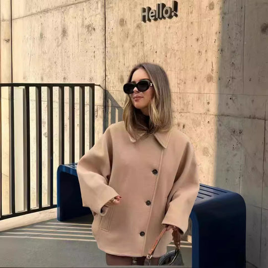 Damen Oversized Wollmantel mit modernem Schnitt und praktischen Taschen Heidi-Mode