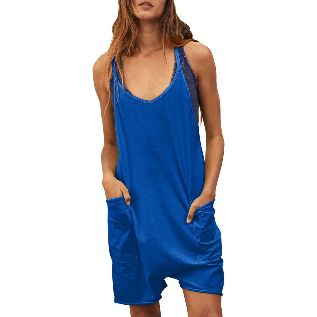Damen komfortabler Overall mit tiefem Ausschnitt und praktischen Taschen Heidi-Mode