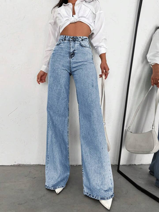 Damen Weite Flared Jeans mit hohem Bund und modischen Rissdetails Heidi-Mode