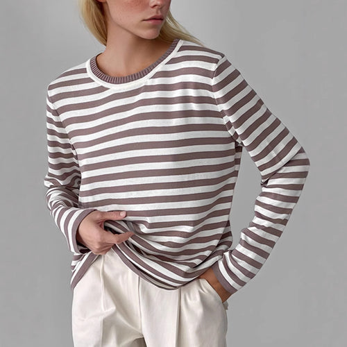 Damen gestreifter Langarmpullover mit Rundhalsausschnitt und lässigem Schnitt Heidi-Mode
