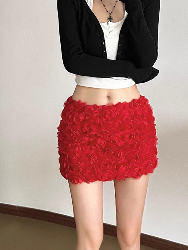 Damen Minirock mit 3D-Rosenapplikationen Heidi-Mode