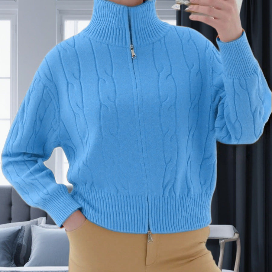 Damen Strickpullover mit hohem Kragen und Reißverschluss Heidi-Mode