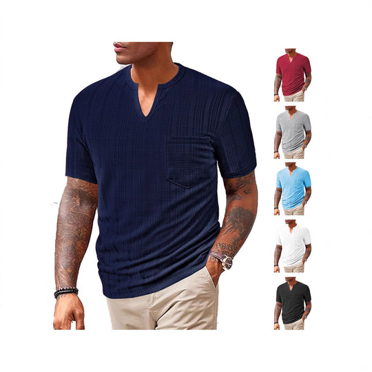 Herren Kurzarm T-Shirt mit V-Ausschnitt und Brusttasche Heidi-Mode