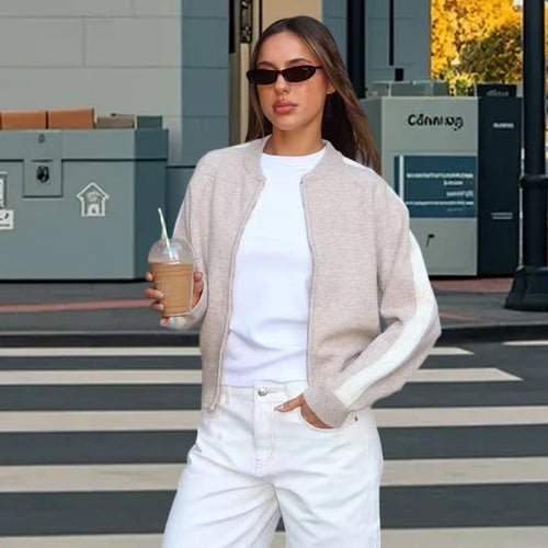 Damen sportlicher Strickpullover mit modischem Streifenmuster Heidi-Mode