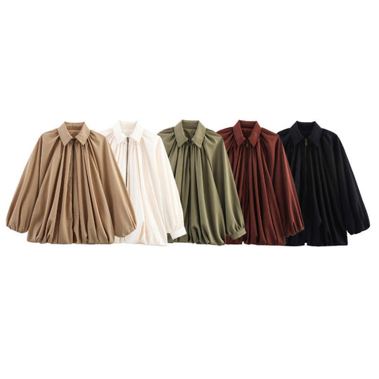 Damen Modische Bluse mit Volants und Reißverschluss Heidi-Mode