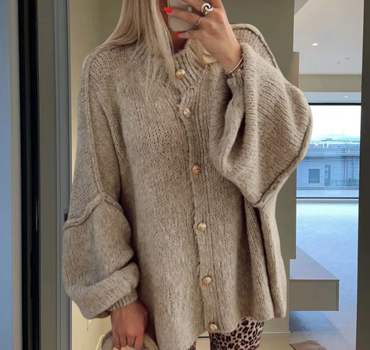 Damen Strickjacke mit weiten Ärmeln und Knopfdetails Heidi-Mode