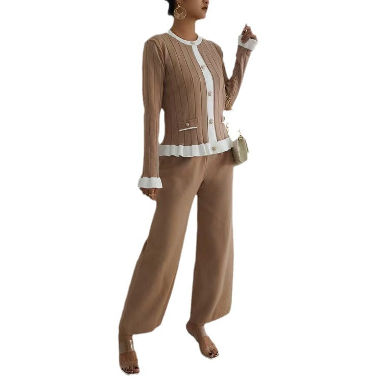 Damen elegantes Strick-Loungewear-Set mit dekorativen Details Heidi-Mode