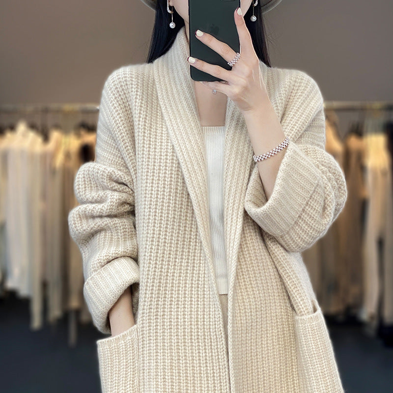 Damen Gemütlicher Strickcardigan mit tiefen Taschen Heidi-Mode