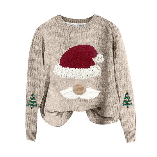Damen Weihnachtspullover mit gesticktem Weihnachtsmann-Motiv und lässigem Schnitt Heidi-Mode