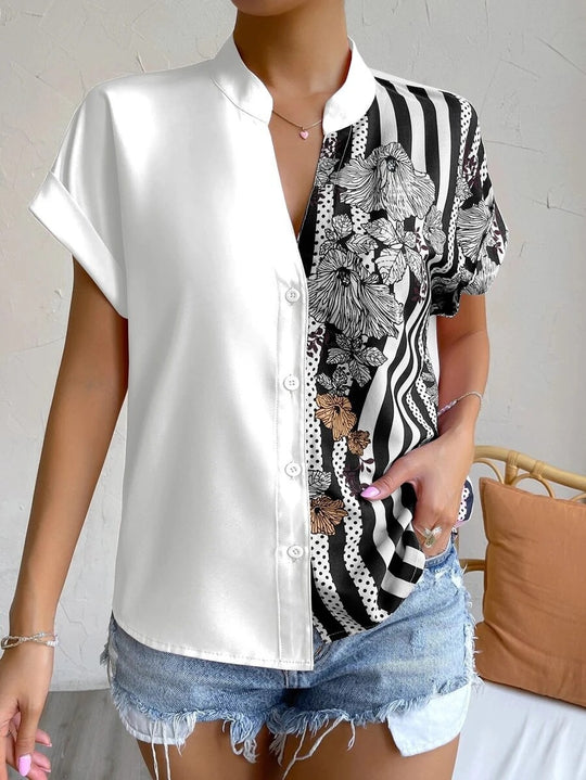 Damen Elegante Bluse mit floralem Druck und gestreiftem Design Heidi-Mode
