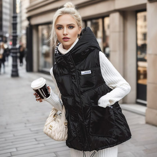 Damen gesteppte Winterweste mit verstellbarer Kapuze und praktischen Taschen Heidi-Mode