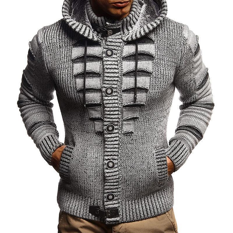 Herren Strickjacke mit Kapuze und dekorativen Knopfdetails Heidi-Mode