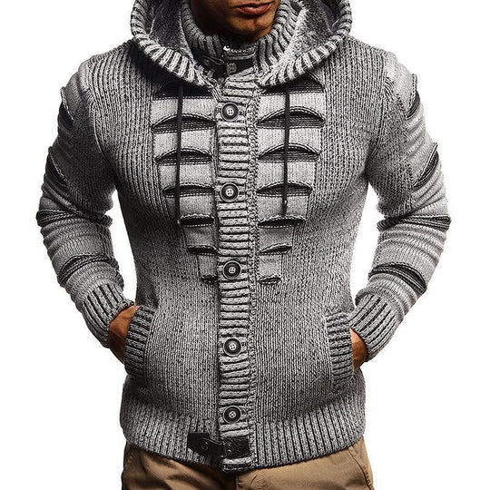 Herren Strickjacke mit Kapuze und dekorativen Knopfdetails Heidi-Mode