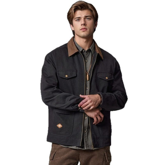 Herren Arbeitsjacke im robusten Look mit funktionalen Taschen und verstärktem Kragen Heidi-Mode