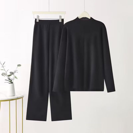 Damen elegantes Set aus langärmligem Oberteil und Palazzo-Hosen Heidi-Mode