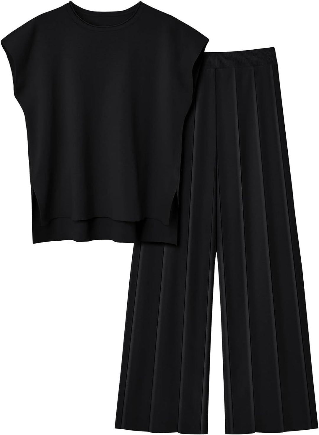 Damen elegantes Set mit kurzärmligem Oberteil und plissierter Hose Heidi-Mode