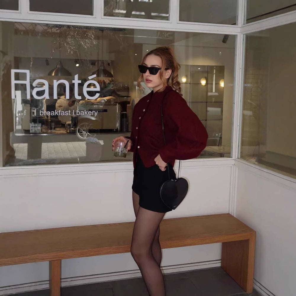 Damen kuschelige Wolljacke mit modischen Knopfdetails Heidi-Mode