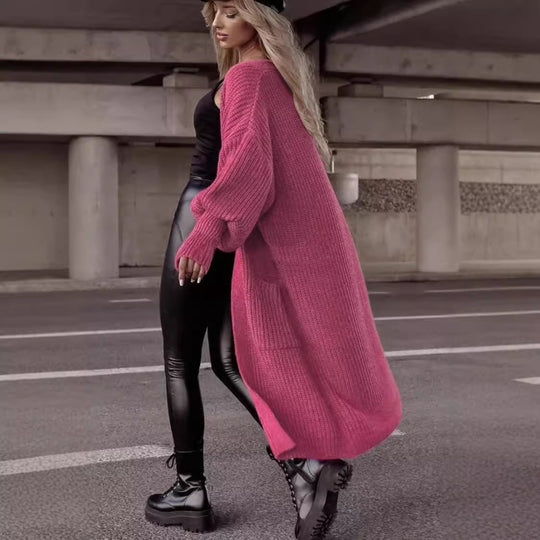 Damen Grobstrickmantel im lässigen Oversized-Stil mit tiefen Taschen Heidi-Mode