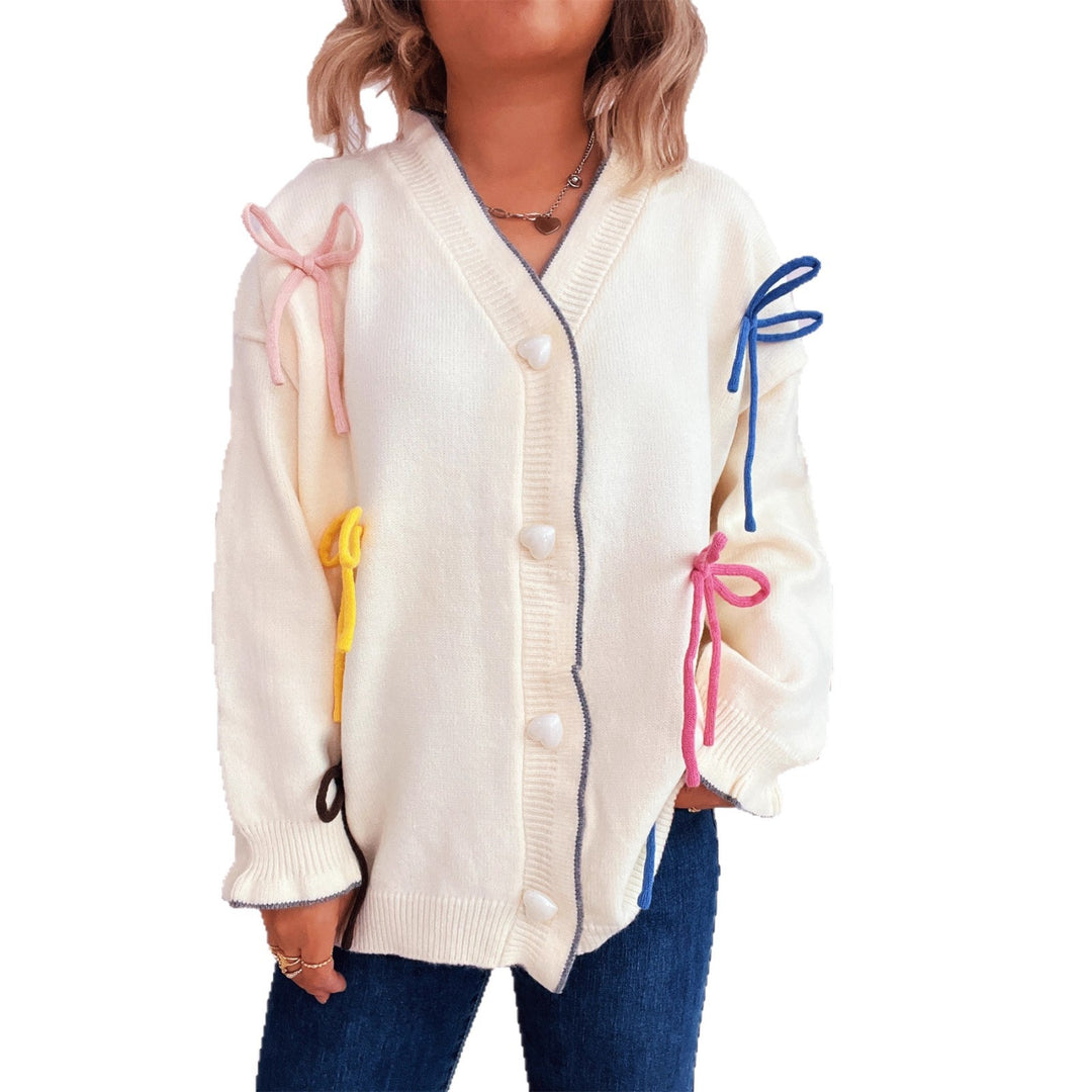 Damen Strickjacke mit bunten Schleifendetails Heidi-Mode